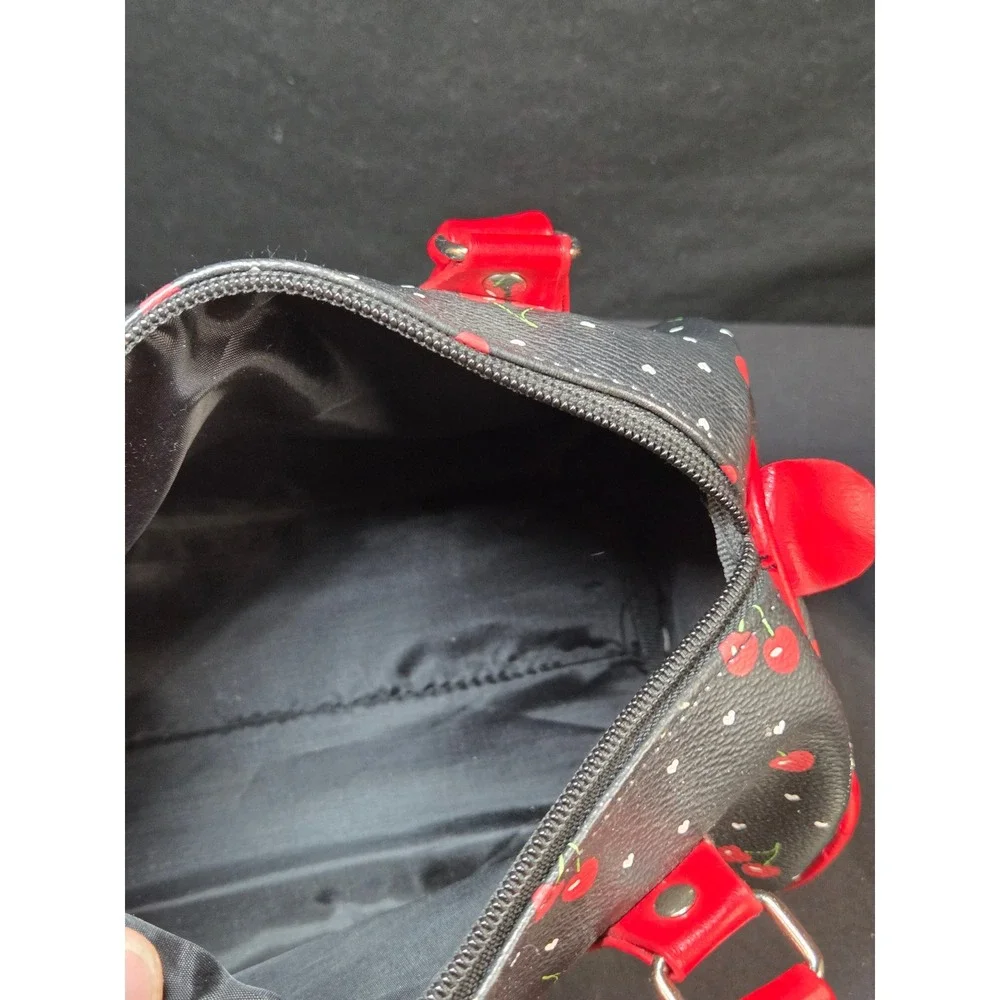 Cherry 3 Piece‎ Leather Handbag Set Black Red Heart Satchel Mini Tote Wallet